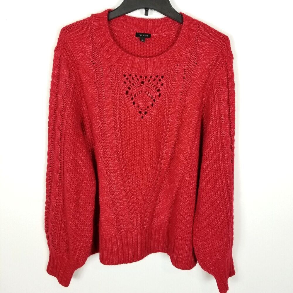 Talbots Women Wool  Blend Sweaters Size XL‎ Red Knit Pullover Crew Neck